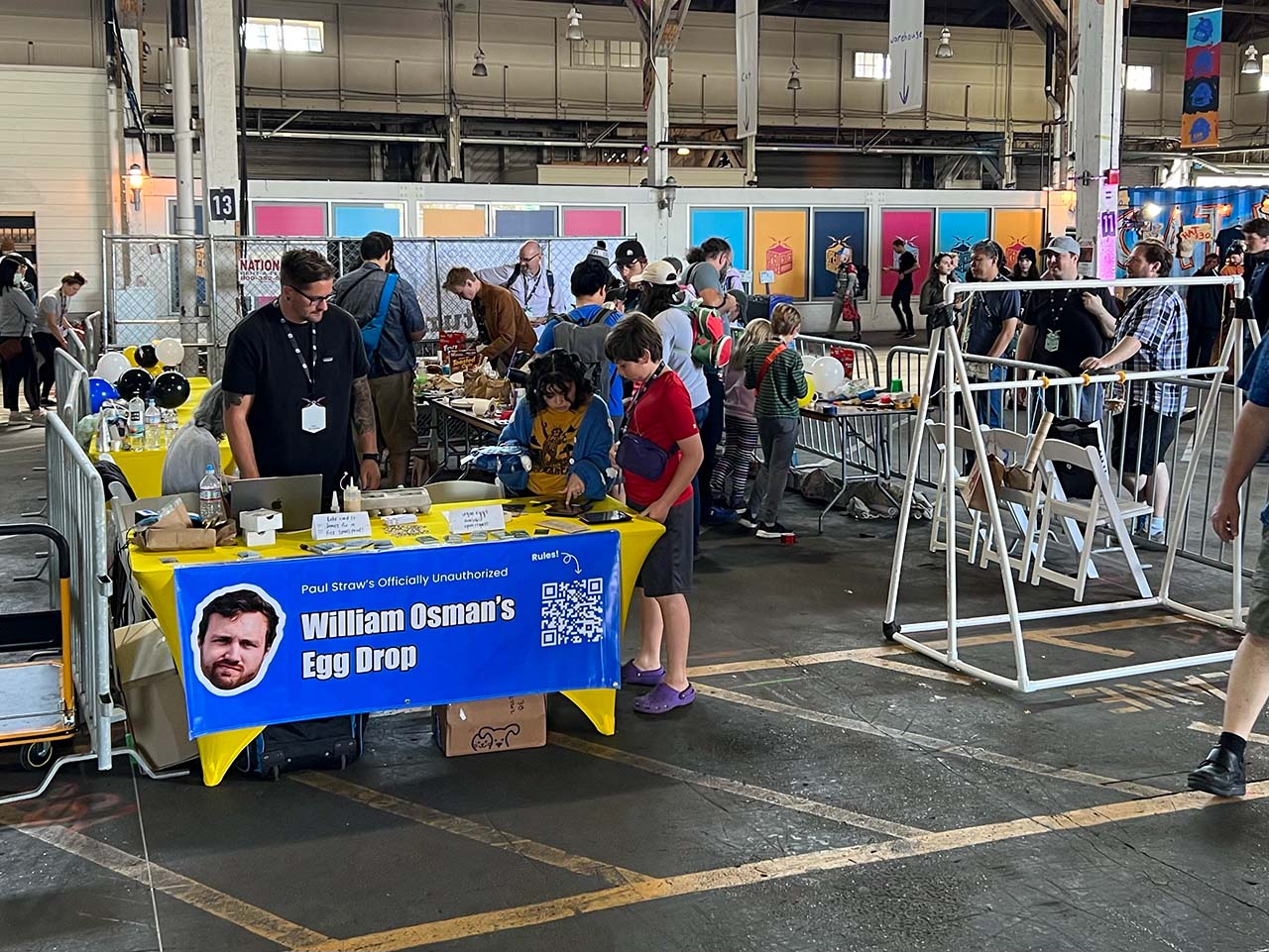 Builders at the construction booth